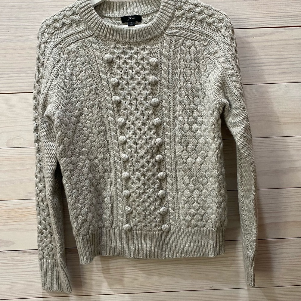 J Crew Grey Popcorn & Cable knit Sweater